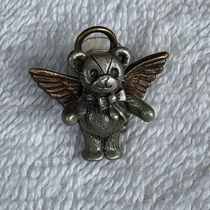 Vintage Angel Teddy Bear Pewter Pin - Unisex